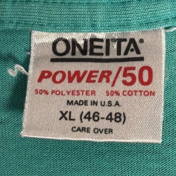 Vintage Oneita Shirt Men’s XL Turquoise Power 50 Sun‎ Maze Graphic USA Made - Picture 5 of 10